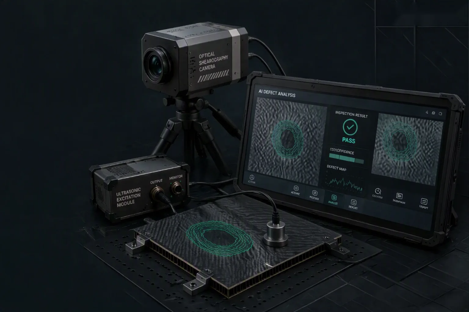 Optical shearography camera and inspection display